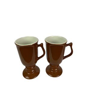 Set of 2 Hall Vintage Irish Coffee Mug Cups Handled Brown Pedestal